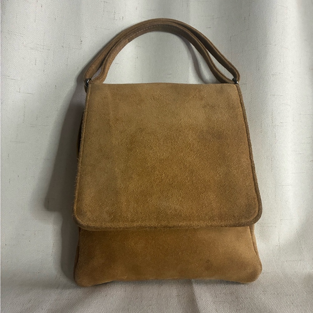 Banana Republic Suede Leather Mini Handbag Camel Brown Flap